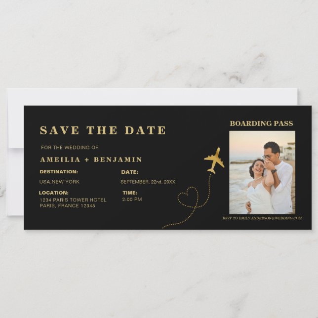 Invitation Boarding Pass Save the Date | Destination Wedding  (Devant)