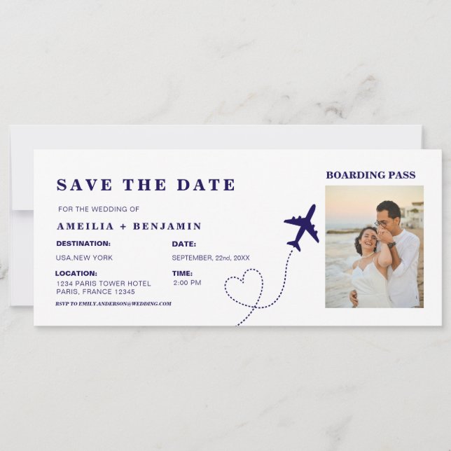 Invitation Boarding Pass Save the Date | Destination Wedding  (Devant)