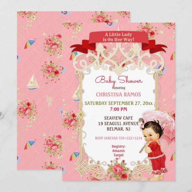 Invitation Boardwalk Victoriana Beach Baby shower d'été (Devant / Derrière)