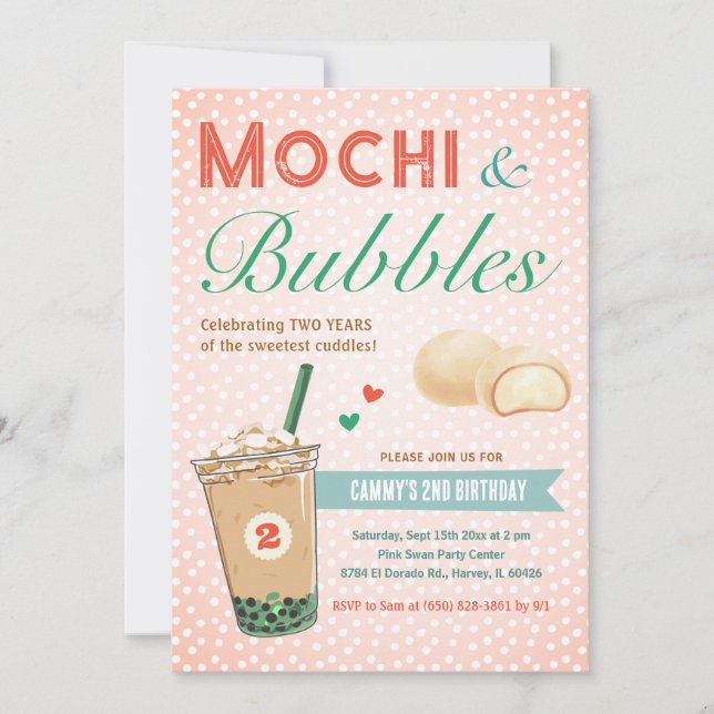 Invitation Boba Bubble Tea Ice Cream Deuxième 2e Anniversaire (Devant)