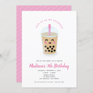 Invitation Boba Tea Party en rose