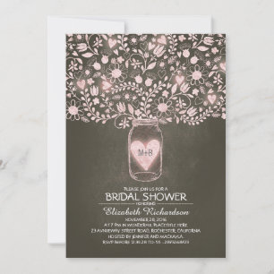 Invitation bocal de mason à fleurs rustique rose nuptiale
