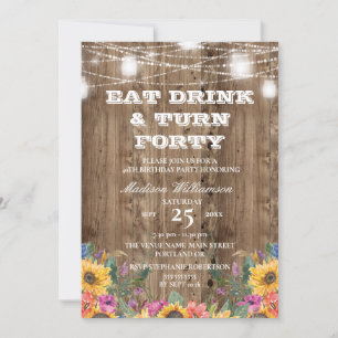 Invitation Bocal en bois de grange pour 40e anniversaire & to