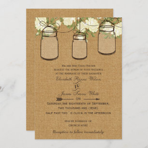 Invitation bocal en ivoire rose burlap mason mariage