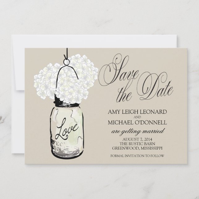 Invitation Bocal en Verre Rustique Hydrangee Économisez la Da (Devant)