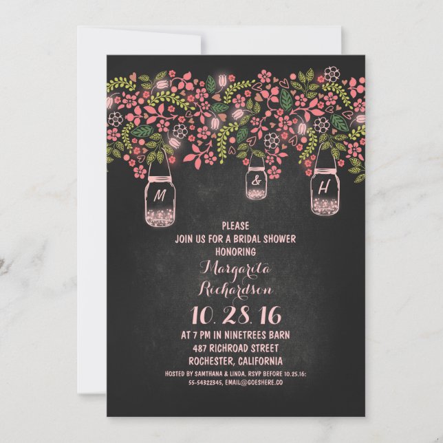 Invitation bocal rose rustique bocal chalkboard (Devant)