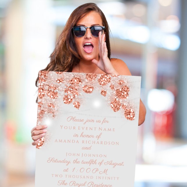 Invitation Bocaux de Lumières de Mariage Rustiques Rose Doré  (Wedding Lights Jars Rustic Rose Gold Blush Gray Invitation)