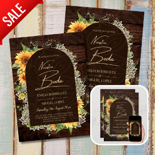 Invitation Boda de Girasoles de Madera Rústica Bilingüe