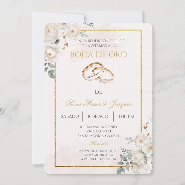 Invitation Boda de oro beige modifiable (Devant)