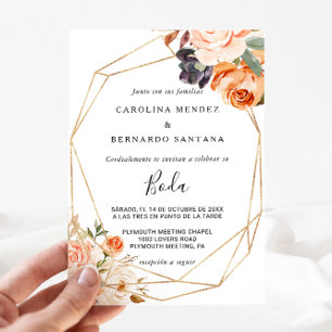 Invitation Boda fleurie d'or géométrique en automne