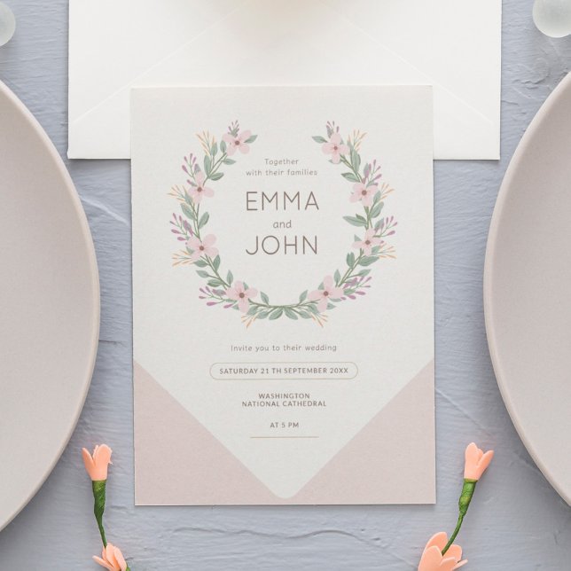 Invitation Boda romántico rosa corona de flores silvestres (Créateur téléchargé)