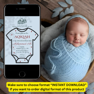 Invitation Body bébé garçon musulman islamique Aqiqah bleu