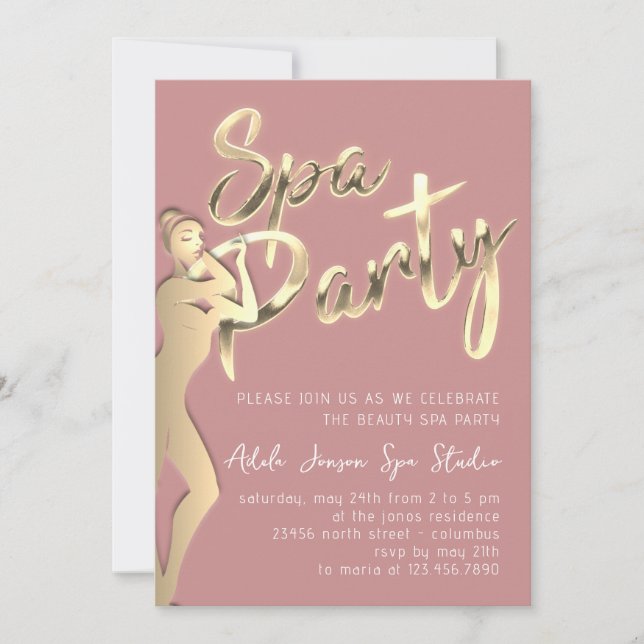 Invitation Body SPA Party Instant Télécharger Gold Rose (Devant)