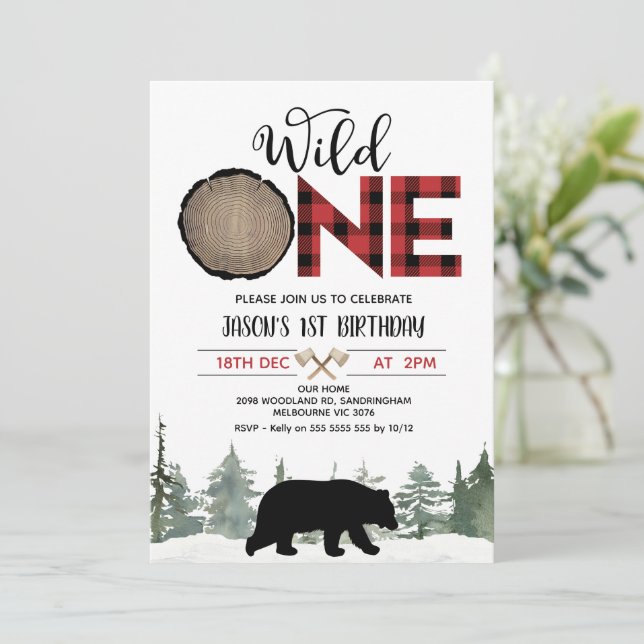 Invitation Boeuf de bison rouge bison plaqué 1er anniversaire (Debout devant)