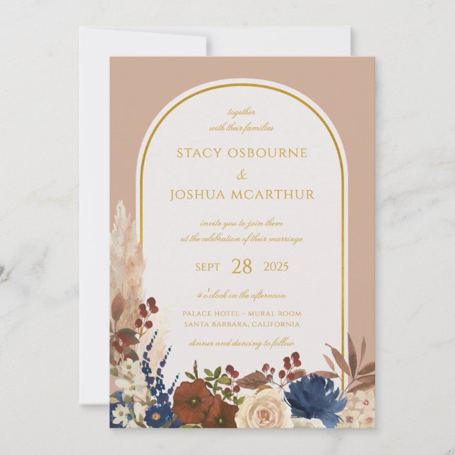 Invitation Bohème Aquarelle Floral Pampas Mariage (Devant)