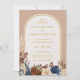 Invitation Bohème Aquarelle Floral Pampas Mariage