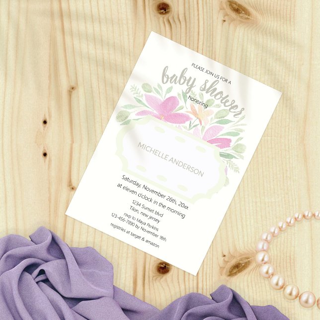 Invitation Bohème Aquarelle Florale Sexe Neutre (Créateur téléchargé)