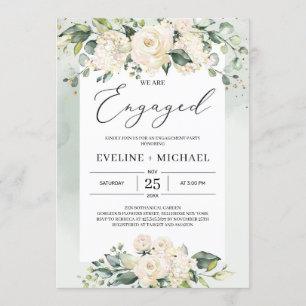 Invitation Bohème blanc roses verdure douche nuptiale