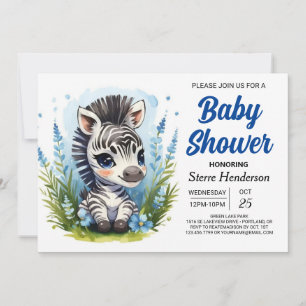 Invitation Bohème Bleu Magie Zebra Boy Baby shower