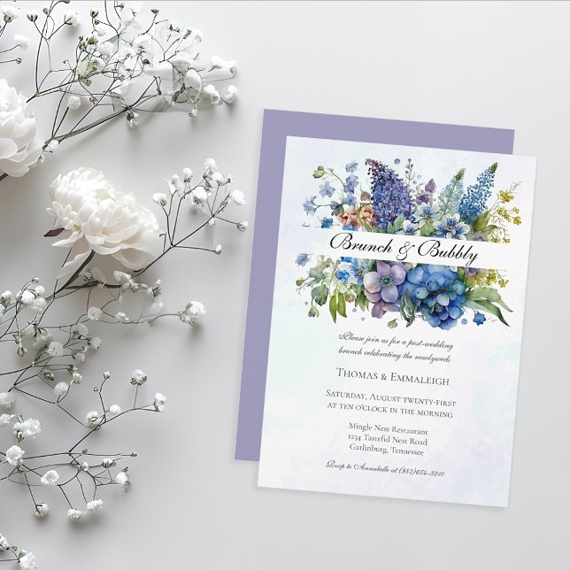 Invitation Bohème Bleu Violet Aquarelle Brunch & Bubbly (Créateur téléchargé)