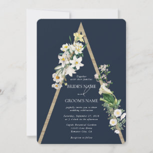 Invitation Bohème Bohème Pyramide Flore Blanche Mariage Bleu