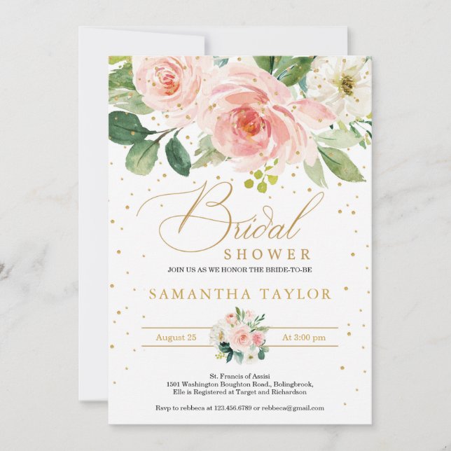 Invitation Bohème bohème rousse rose floral et or nuptiale (Devant)