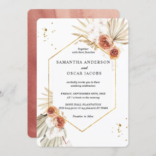 Invitation Bohème En Terracotta Séché Palm Feuilles & Fleurs