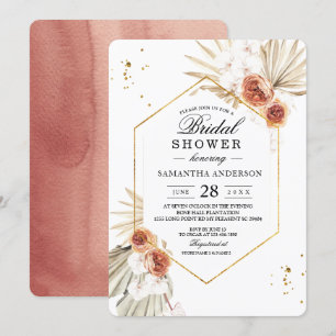 Invitation Bohème En Terracotta Séché Palm Feuilles & Fleurs