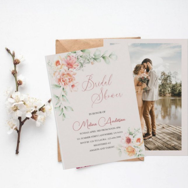 Invitation Bohème en terre cuite fleurs aquarelle spectacle d (Créateur téléchargé)