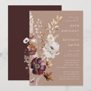 Invitation Bohème Floral Automne Taupe Anniversaire