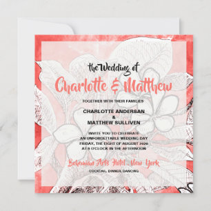 Invitation Bohème Floral Coral Rose Aquarelle Mariage