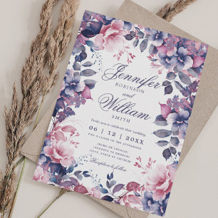 Invitation Bohème Floral Lavande Purple Mariage élégant