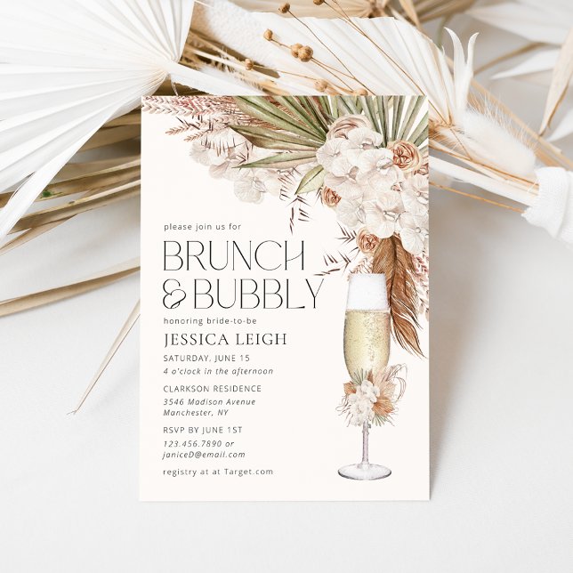 Invitation Bohème Floral & Plumes Brunch & Bubbly (Créateur téléchargé)