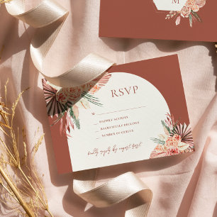 Invitation Bohème Floral Terracotta & Mariage ivoire RSVP en
