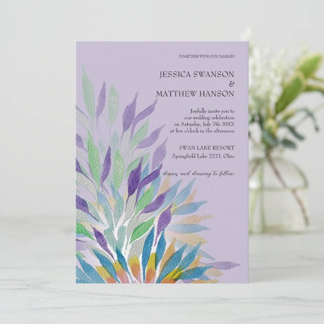 Invitation Bohème Lilac Aquarelle Mariage Floral (Debout devant)