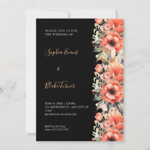 Invitation Bohème Orange Floral Automne Mariage noir