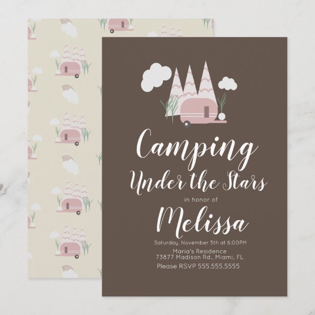 Invitation bohème pour une fête de camping en plei (Devant / Derrière)