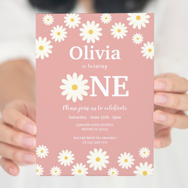 Invitation Bohème Rose Daisy Floral 1er anniversaire fête (Créateur téléchargé)