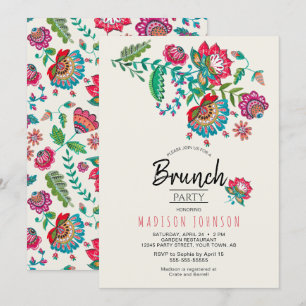 Invitation Bohème Rouge Fleurs folkloriques Brunch Party Invi