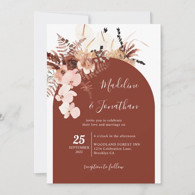 Invitation Bohème Rustique Arc Floral Mariage photo (Devant)