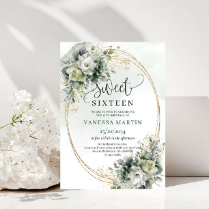 Invitation Bohème Sweet 16 Vert Sauge Eucalyptus
