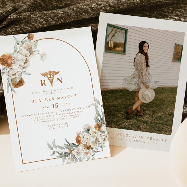 Invitation BOHEME Terracotta Floral Boho RN Nurse Graduation (Créateur téléchargé)