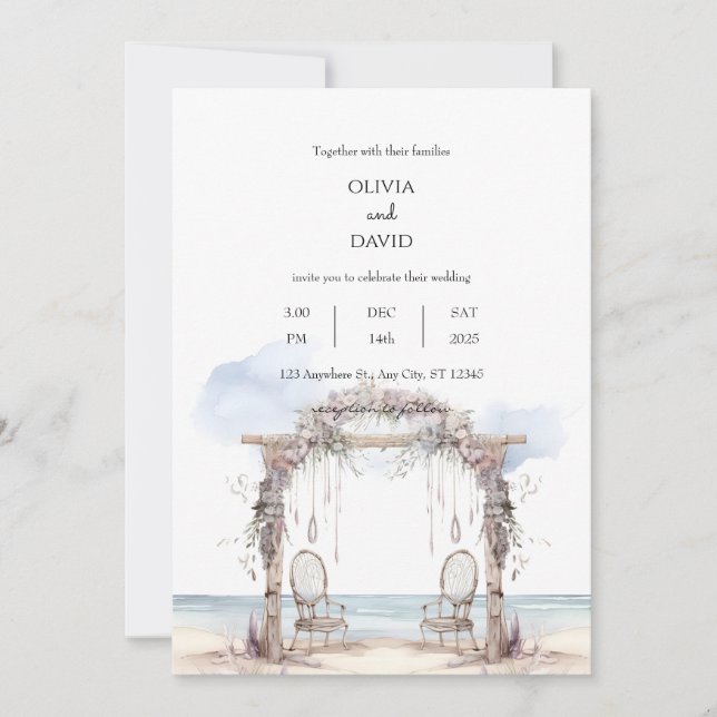 Invitation Bohemian Beach Cérémonie Réception Arche Mariage (Devant)