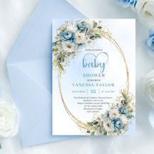 Bohemian Blue Floral Eucalyptus Gold Baby Shower