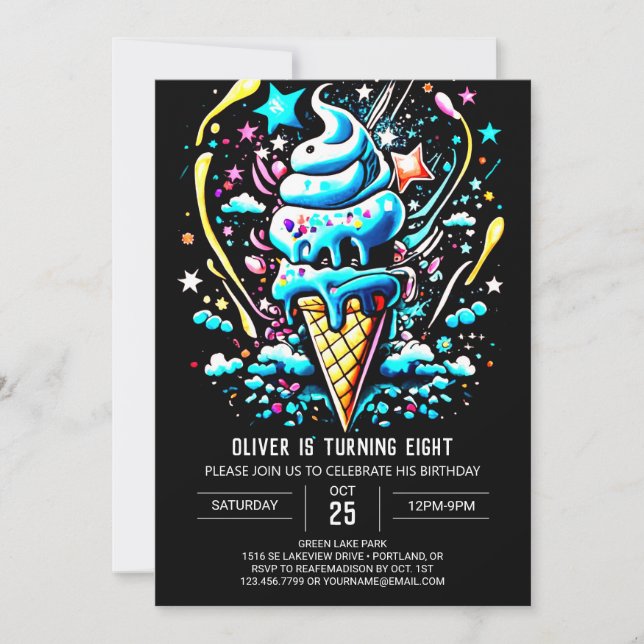 Invitation Bohemian Boys Modern Boy Crème glacée Anniversaire (Devant)