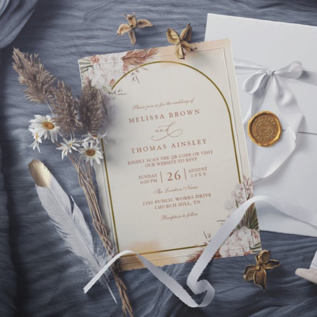 Invitation Bohemian Luxury Elegant Modern QR Code Wedding (Créateur téléchargé)