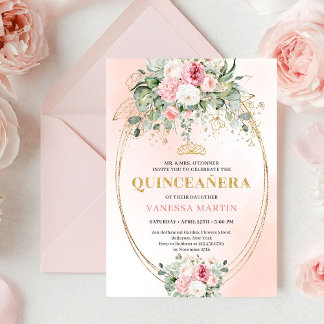 Invitation Bohemian Pale Pink Rose Gold Quinceañera Card