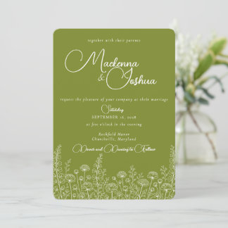 Invitation Bohemian Wild Flower Line Floral Monogram 