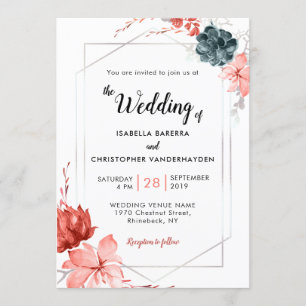 Invitation Boho 2019 Coral Floral Watercolor Mariage