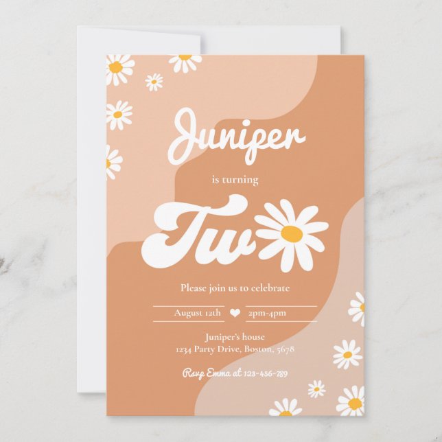 Invitation Boho 2e anniversaire Daisy Floral Super 70's Party (Devant)